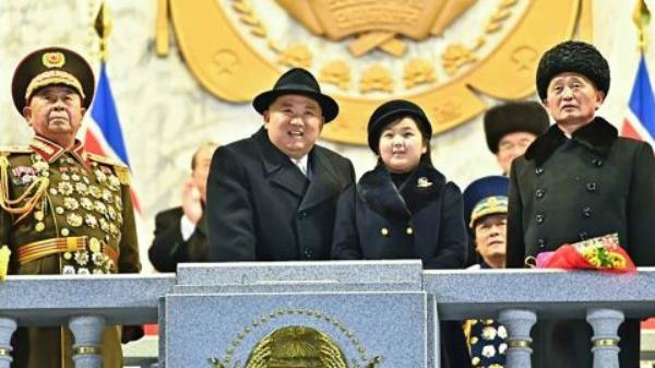 Kim Jong Un and his daughter attend a military parade to celebrate the anniversary of the founding of the North Korean army wher<em></em>e North Korea's latest weapons were displayed on February 08, 2023. 