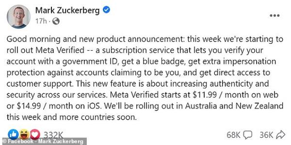 The system, which looks very similar to Twitter's blue check mark verification system, will be rolling out this week in Australia and New Zealand