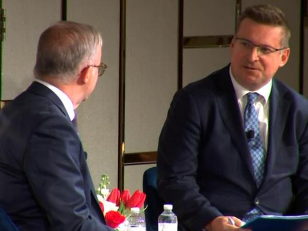 Prime Minister Anthony Albanese has been asked a<em></em>bout Reserve Bank governor Philip Lowe’s future. Sky News