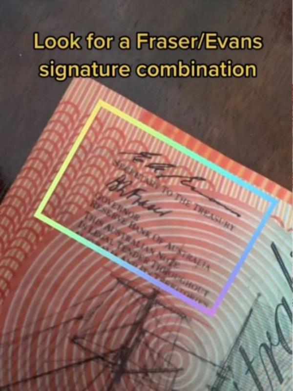 The note has a Fraser/Evans signature combination. Picture: TikTok