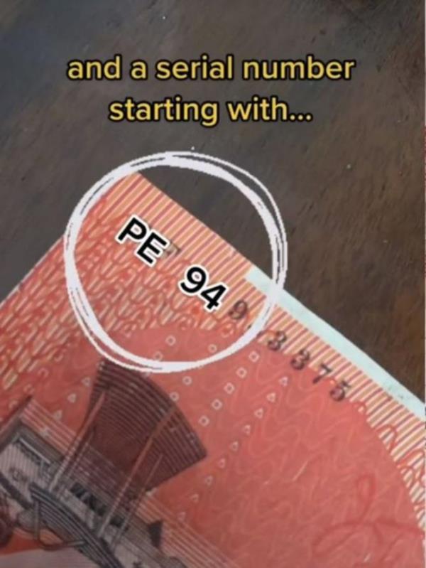 The notes have a serial number starting with PE 94. Picture: TikTok